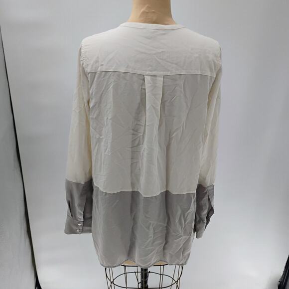 VINCE Colorblock Silk Top Blouse Tunic Sz 12 100% silk long sleeve - Picture 5 of 13